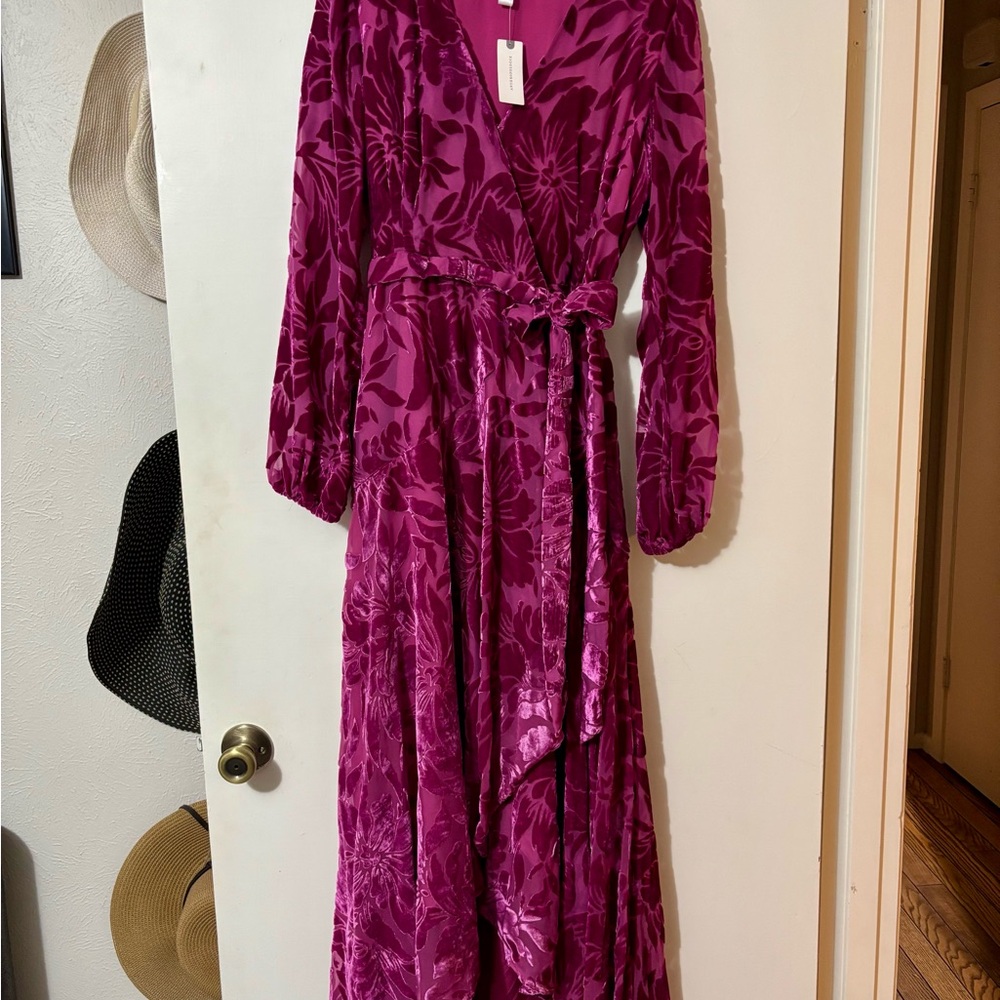 Anthropologie Pink Floral Velvet Long Sleeve Dress - Picture 4 of 5